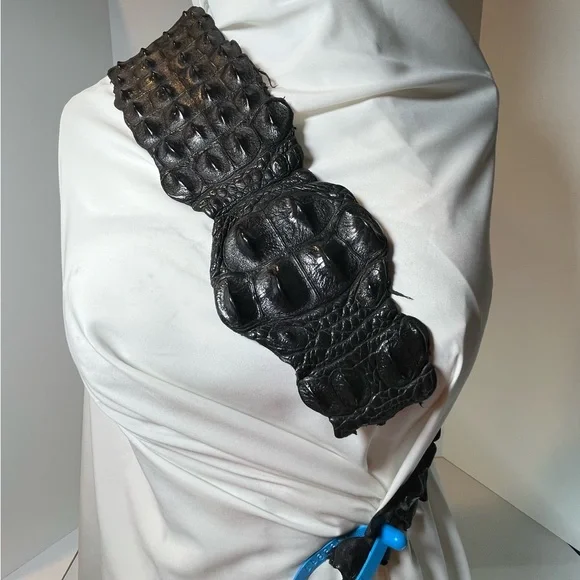 Genuine Alligator Leather Black Tanned Exotic Hornback Hide /Skin - Picture 7 of 16